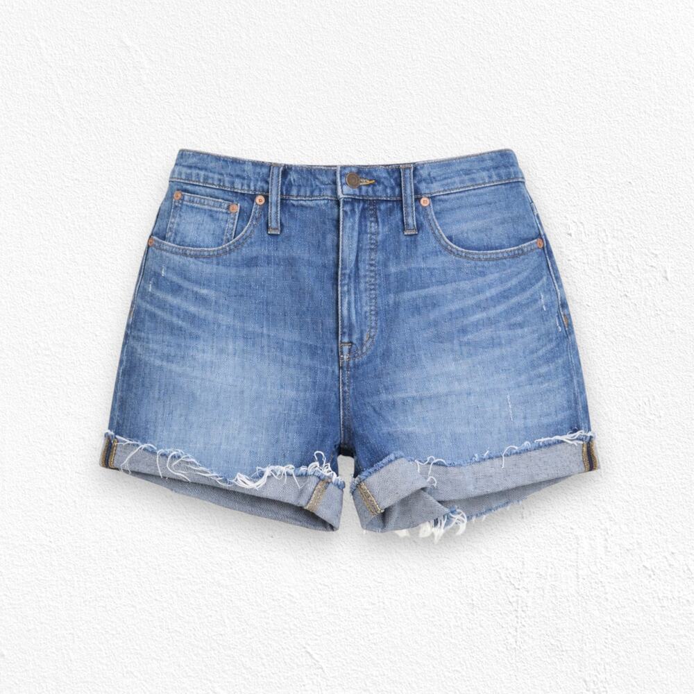 Madewell High Rise Denim Shorts Size 31 Medium Wash Raw Hem Rolled NWT